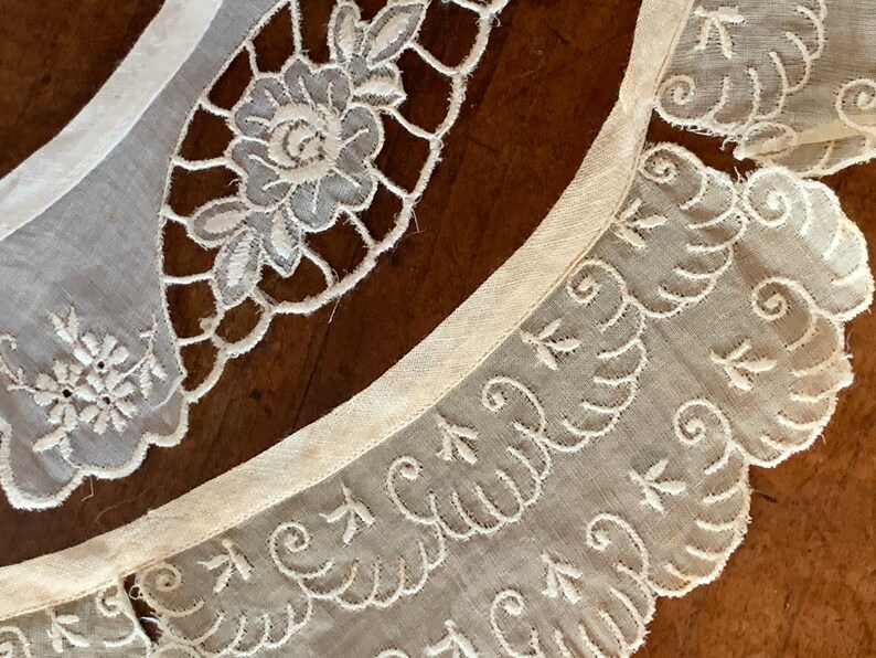 Three French Antique Embroidery on Cambric? Collars / Three Delightful Victorian Collars in Various Styles / 1900s Romantic Collars image 6