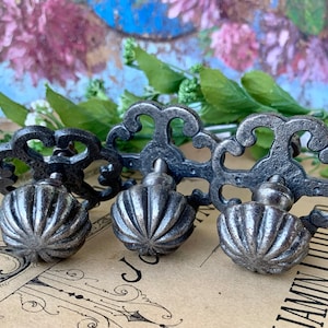 Three French Antique Round Pewter Drawer Handles/ Furniture Decoration / Creative Projects / 1900s French Hardware / Cupboard Handles