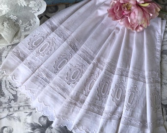 Antique Fine White Cotton Embroidered Base or Hem of a Petticoat / Wonderfully Embroidered Piece c1900s / For the Collector/Projects