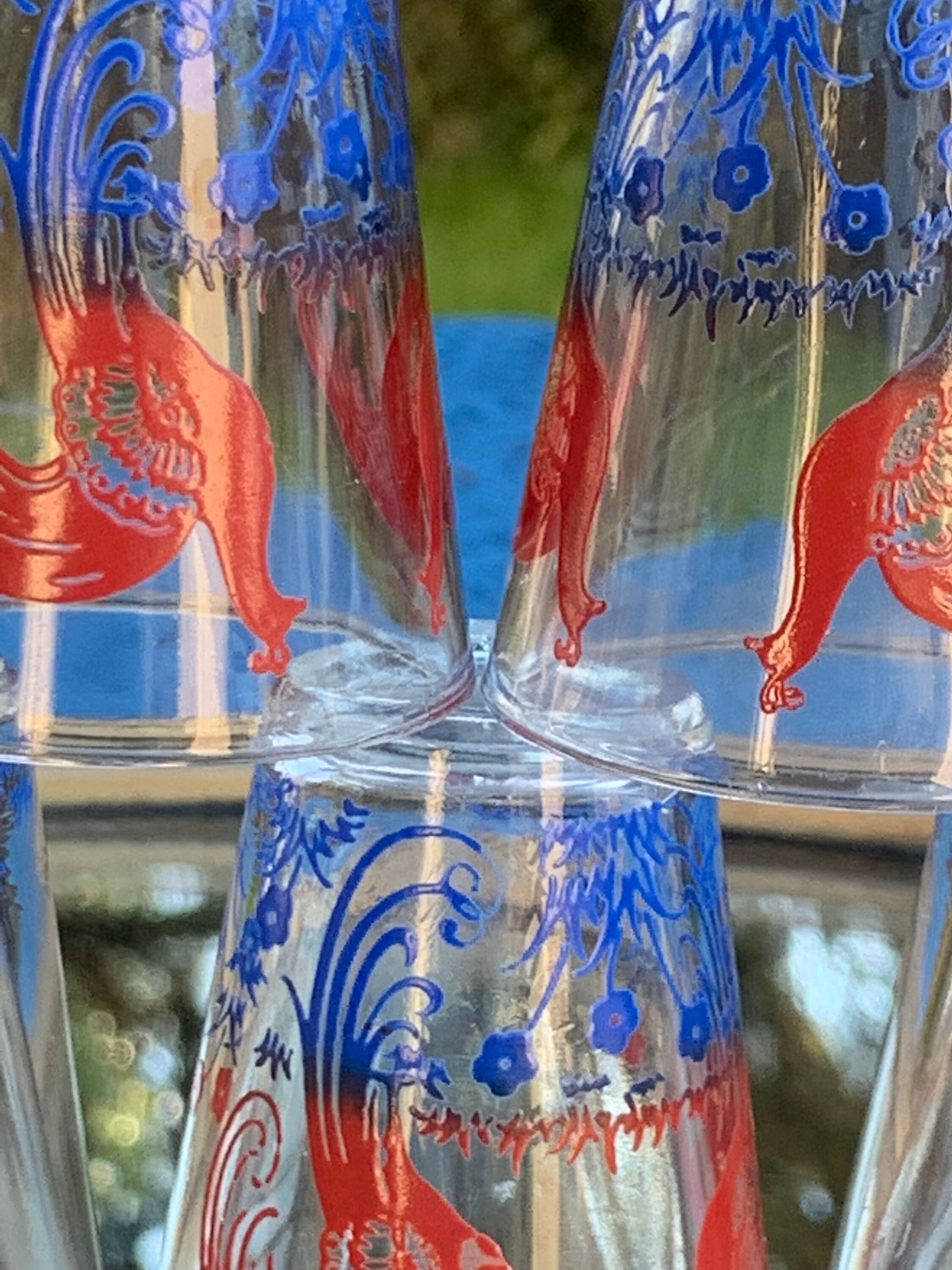 Six Retro French Vintage 1960s Shot Glasses / Lovely Bird Six Retro French Vintage 1960s Shot Glasses / Lovely Bird