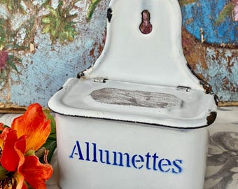 Vintage French white enamelware allumettes box match box
