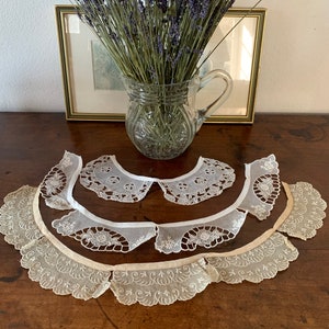 Three French Antique Embroidery on Cambric? Collars / Three Delightful Victorian Collars in Various Styles / 1900s Romantic Collars image 1