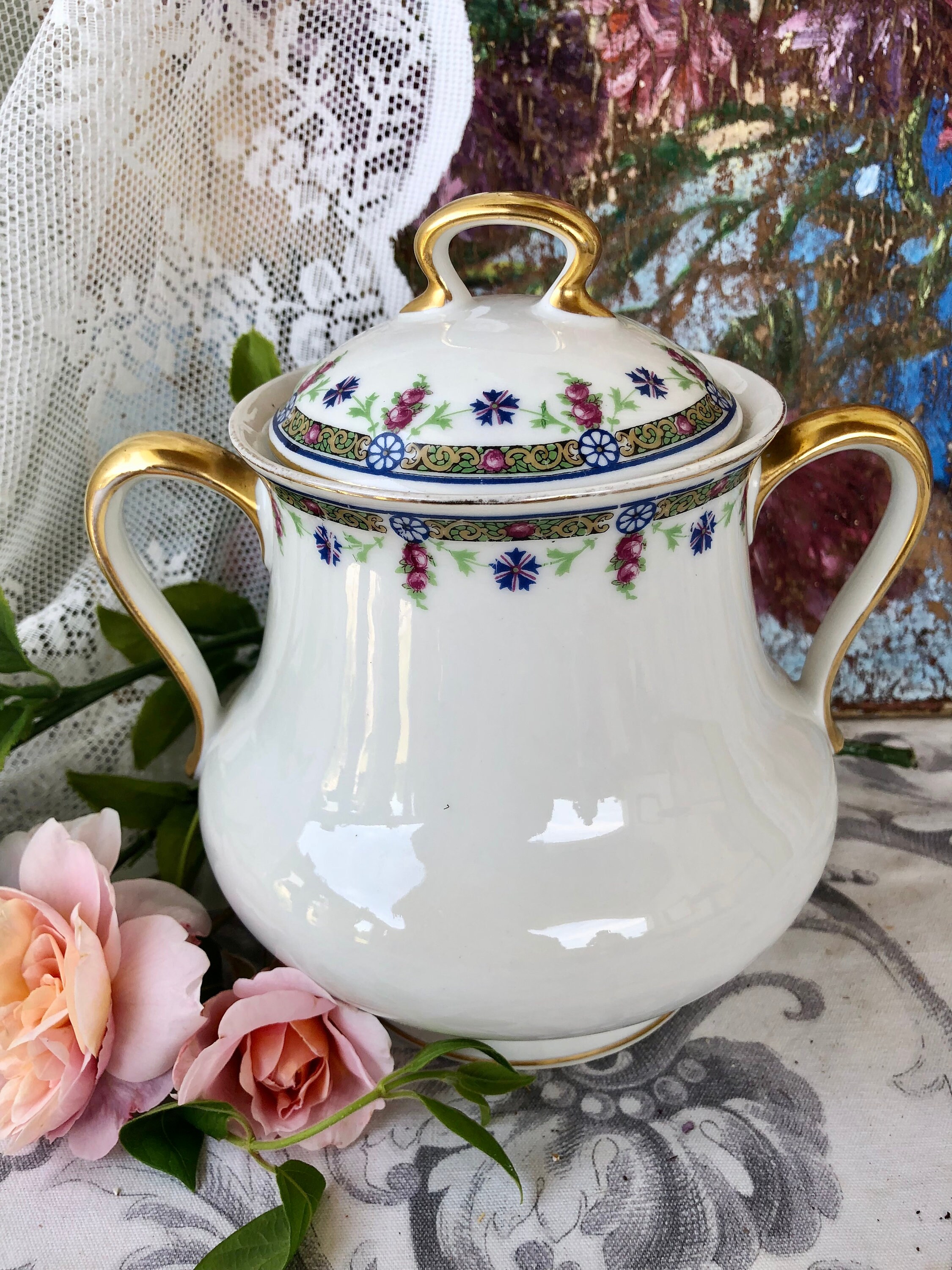 フランス製ヴィンテージ リモージュ磁器製シュガーポット/キャニスター