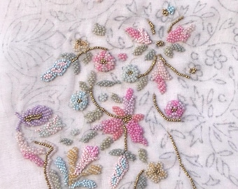 Unique French Antique Late 1800s Beaded Element on Tulle / An Opportunity to Own a One of a Kind Exquisite Piece from Paris Archives