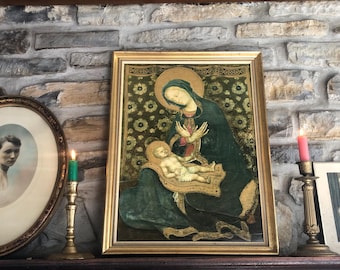 Found in France - Italian Religious Framed Print of The Virgin and Child by Gentile de Fabriano / Charming Framed Print Mounted on Board
