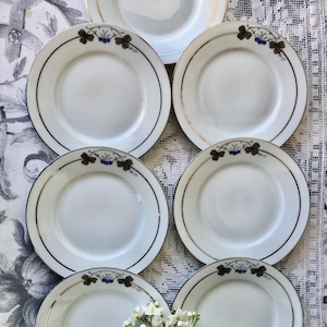 Seven Small French Vintage 1960s Floral Porcelain Dessert Plates by Limoges with Blue Flowers & Silver Rim / Lovely Elegant Signed Plates