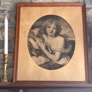 French Antique Black & White Framed Engraving - &quot;Innocence&quot; by Jean-Baptiste Greuze (1725-1805) / A Charming 19th Century Print