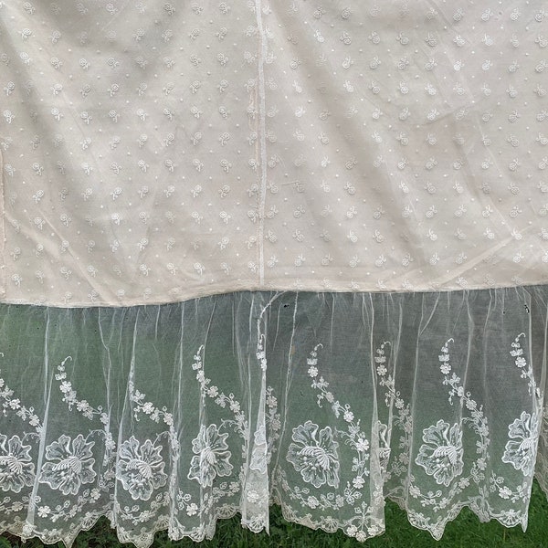 French Antique Silk? & Lace Base of Skirt /  Exquisite Detail / circa 1900s From Paris / Fine Embroidered Lace Piece on Tulle