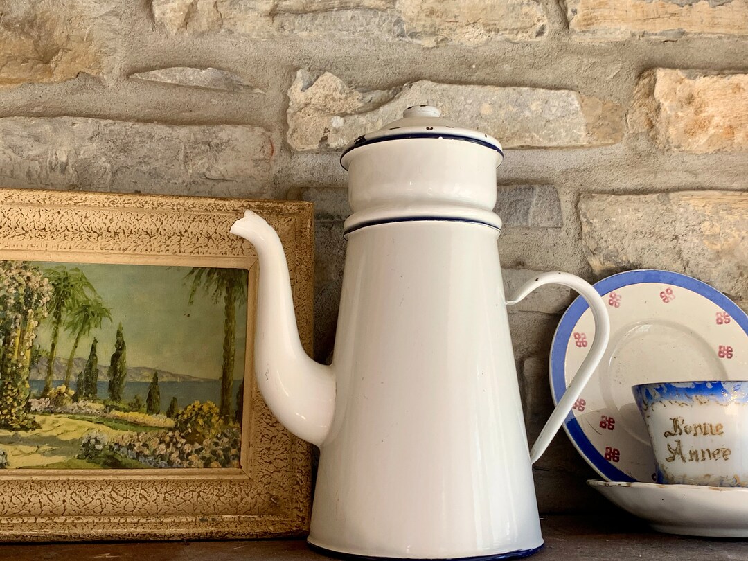 Français cafetière émaillée vintage Français « Cafetière » en