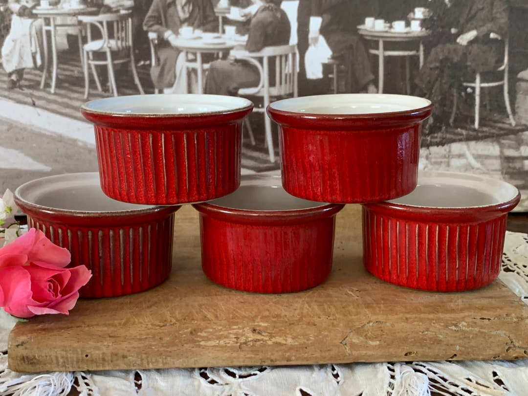 Five French Vintage Emile Henry Ceramic Ramekins in Deep Redgy Etsy