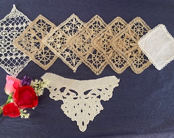 Bundle of French Antique 1900s Lace Inserts / Hand Made Lace Pieces for Garments / Victorian Lace for Embellishments / Creative Projects
