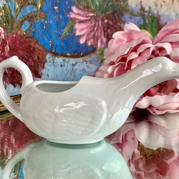 French Antique White Porcelain Infant Feeder Cup in Shape of A Bird / 1900s Antique Feeder with Delightful Design / Unusual and Charming