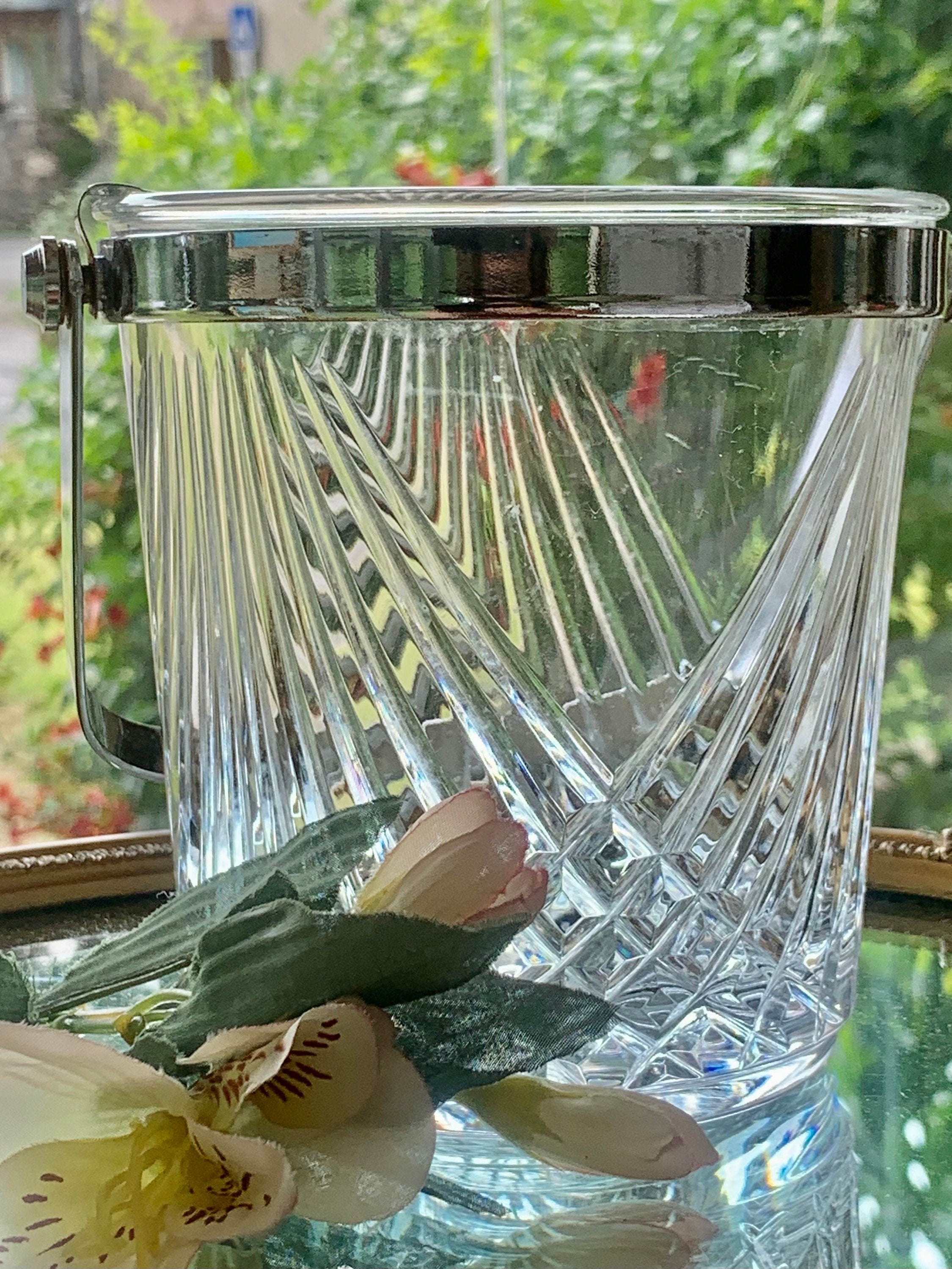 Français Seau à Glace Vintage en Cristal de Plomb avec Poignées/Refroidisseur Petit et Chic Pour Cha