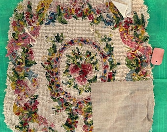French Antique Late 1700s Cross Stitch on Canvas Piece