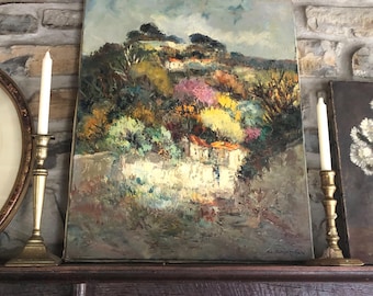 French Antique Original Oil on Canvas &quot;Hameau Provençal&quot; (Hamlet in Provence) by Christophe Charpidés / Vibrant Colours / circa 1940s