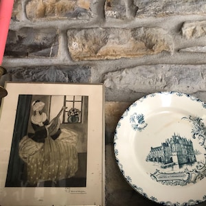 French Antique Ironstone Blue and White Plate Featuring Château de Chenonceaux / "Châteaux de France" Model / Beautiful 19th Century Plate