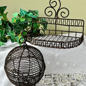 Jabonera/esponja de alambre vintage francesa y soporte redondo de alambre para cuerdas / Almacenamiento de cocina inusual y único