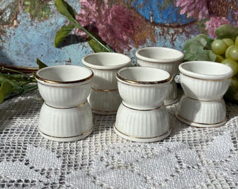 Five French Vintage 1930s Egg Cups Called "Diabolo" Due to Their Shape / Gold Edged / Elegant White & Gold Egg Cups for a Chic Breakfast!