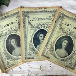 Three French Antique "Mademoiselle" Magazines from June, July & September 1908 / Rare Journals Showcasing Dressmaking, Embroidery etc
