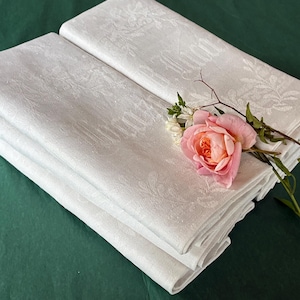 Six French Antique Linen Damask Restaurant Napkins with The Name &quot;B.Lacaze&quot; in the Centre / Charming & Elegant French Napkins / Gift Idea
