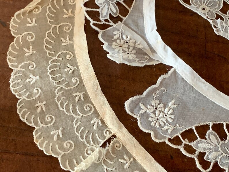 Three French Antique Embroidery on Cambric? Collars / Three Delightful Victorian Collars in Various Styles / 1900s Romantic Collars image 8