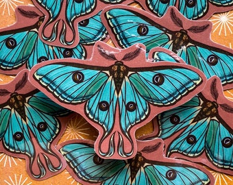 Luna Moth Sticker | Regular & Mega Sticker Available | Handmade and Illustrated | Laminate Sticker | Moth Series