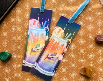 Holographic Rainbow Pride Snake Bookmark | Laminated & Illustrated Bookmark | Handmade | Includes Velvet Ribbon |  Pride Snake Collection