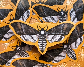 Deathshead Hawkmoth |  Regular & Mega Sticker Available | Handmade and Illustrated | Laminate Sticker | Moth Series