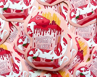 Strawberry Pocky Snake | Vinyl Matte Sticker | Handmade & Illustrated | Pocky Snake Series