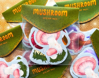 Mushroom Sticker Pack | Pack of 6 | Illustrated & Handmade Stickers | Vinyl Matte Stickers | Mushroom Series