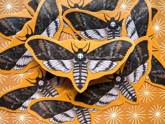 Deathshead Hawkmoth |  Regular & Mega Sticker Available | Handmade and Illustrated | Laminate Sticker | Moth Series