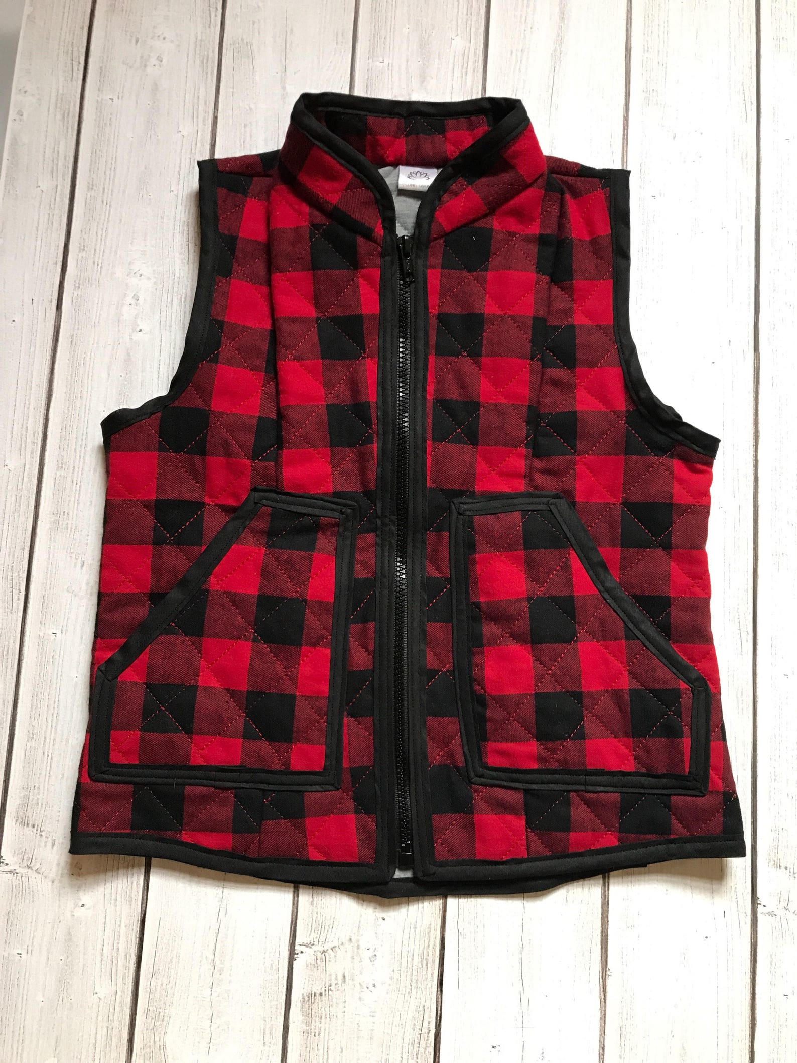 Gilet Neonato Mud Pie A Quadri Buffalo Check, Colletto In Velluto A Coste, Foderato In Flanella - 2