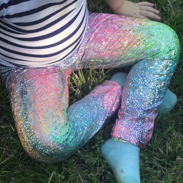 Unicorn leggings- baby, toddler leggings- kids leggings- metallic, sparkly holographic leggings- whimsical leggings - rainbow unicorn