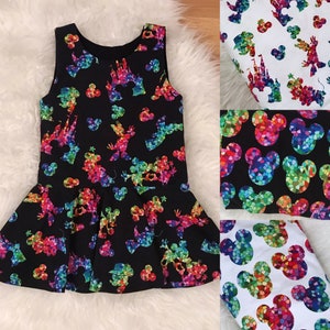 Stained Glass Disney Inspired Twirly Peplum - baby, girl, Disney peplum - disney castle peplum - Disney silhouettes peplum - minnie, Mickey