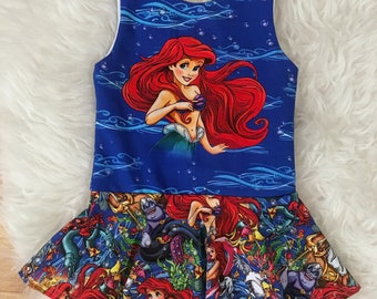 Little Mermaid inspired peplum - under the sea - baby, girl Disney peplum - sleeveless peplum - Ariel, Ursula, flounder, Sebastian peplum