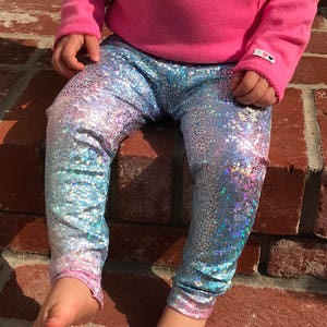 Unicorn leggings- baby girl leggings- toddler leggings- kids leggings- metallic, sparkly holographic leggings- whimsical sunset leggings