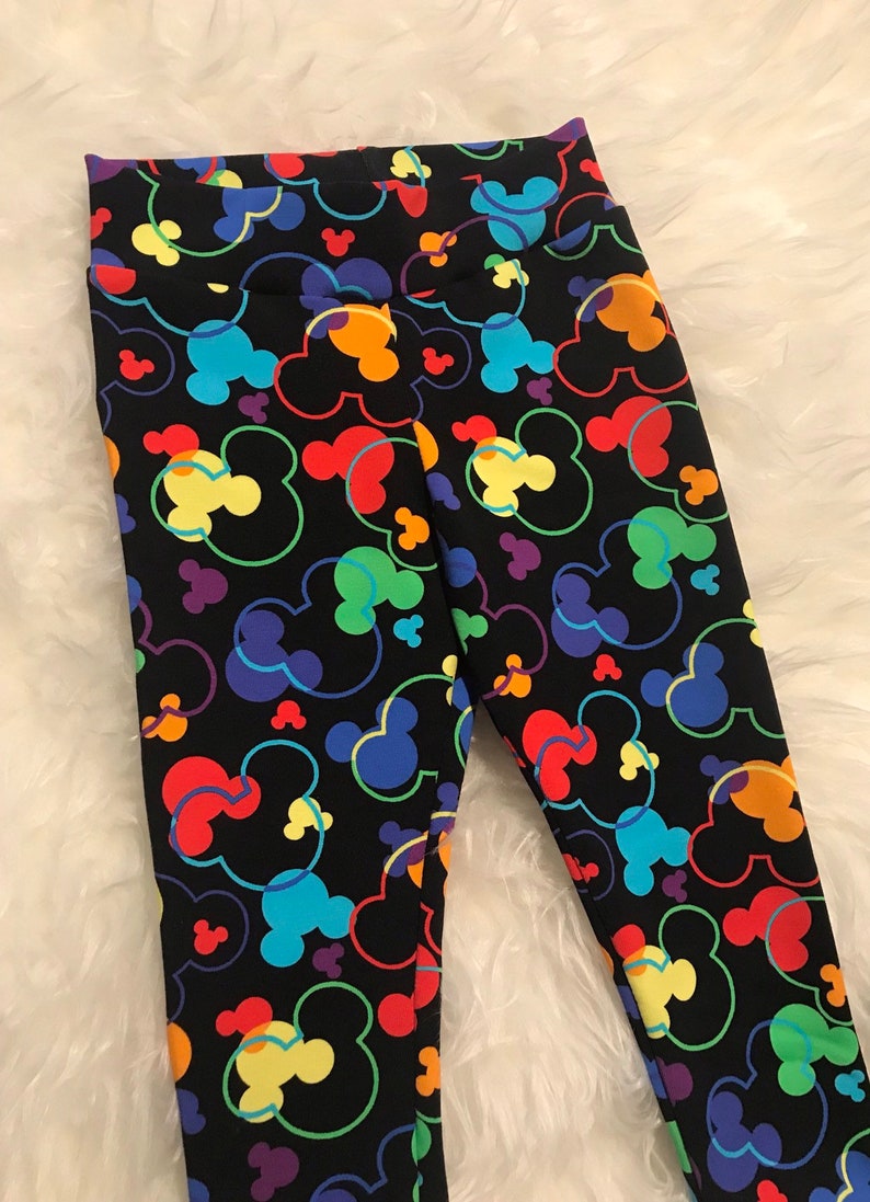 Mickey Mouse leggings toddler disney leggings baby disney ears Disney Inspired Rainbow Mickey Mouse Leggings mouse head leggings
