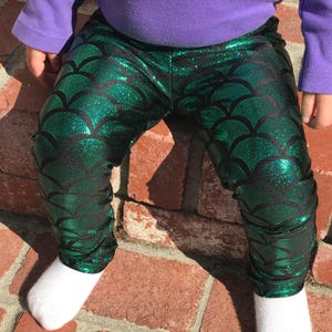 Mermaid leggings // scale leggings // green metallic toddler // infant // baby leggings