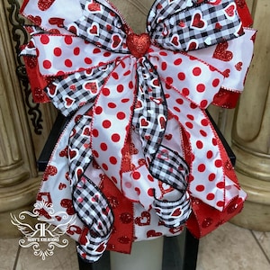 Valentine Bows, Wreath Bows, Valentine’s Day, Lantern Bows, Heart Bows, Bows for Wreaths, Valentine Decorations, Red and White, Home Decor