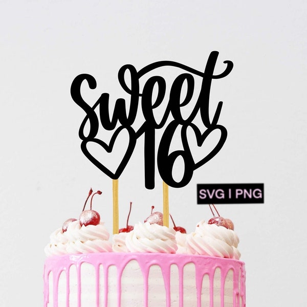 Sweet 16 cake topper svg, sweet 16 svg, birthday cake topper svg, digital cake topper, 16th cake topper svg, sixteenth birthday svg, png