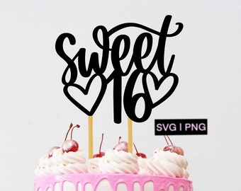 Sweet 16 cake topper svg, sweet 16 svg, birthday cake topper svg, digital cake topper, 16th cake topper svg, sixteenth birthday svg, png