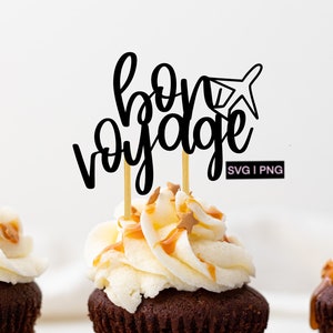 Bon voyage cake topper svg, digitale cake topper file, vaarwel taart topper svg, handlettered svg, pensioen svg, viering taart topper svg