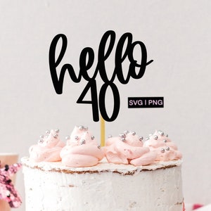 Hello 40 Cake Topper svg, 40th Birthday Cake Topper svg, hello 40 svg, 40 svg, cake topper cut file, torten topper cut file, hand lettered svg, svg file