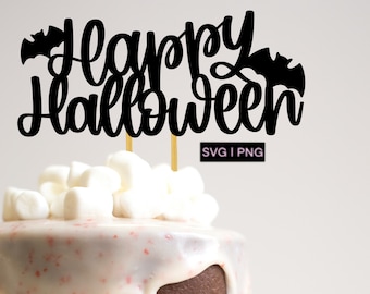 Happy halloween cake topper svg, halloween deco svg, halloween cupcake topper svg, halloween party svg, cake topper cut file, halloween svg