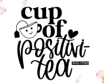 Cup of positivi tea svg, cute tea quote svg, tea cup svg, tea lover svg, tea drinker svg, tea sayings svg, hand lettered svg, tea time svg