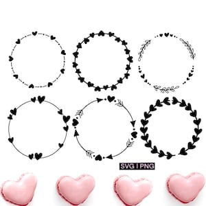 Hartkrans svg bundel, cirkel monogram svg, Valentijnsdag krans svg, bloemen hartkrans svg, monogram frame svg, handgetekende svg, png