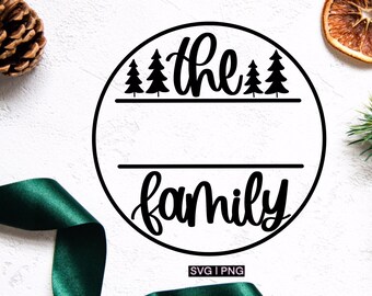 Nombre de familia de Navidad svg, letrero familiar de Navidad svg, árbol de Navidad familiar svg, svg escrito a mano, svg de Navidad familiar, svg de adorno familiar