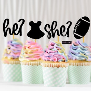 Gender reveal cupcake topper svg, tutus or touchdowns svg, boy or girl cupcake toppers svg, gender reveal party svg, cake topper svg, png