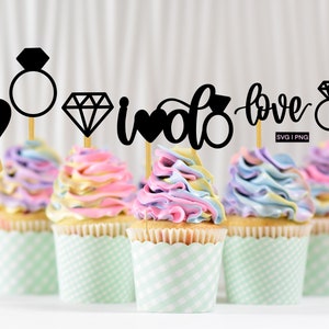 ウェディング カップケーキ トッパー svg、ウェディング クリップアート svg、i do ケーキ トッパー svg、ブライダル シャワー ケーキ トッパー svg、婚約パーティー ケーキ トッパー svg、png