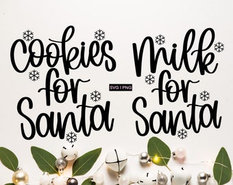 Cookies for santa svg, milk for santa svg, christmas bundle svg, christmas eve svg, hand lettered svg, christmas cut files, santa plate svg